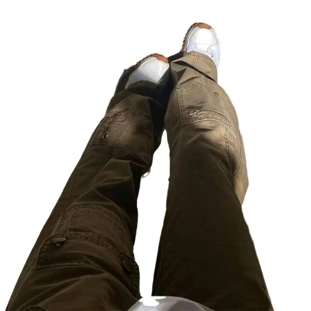 Damskie dżinsy wyszczuplające z wysokim stanem, rozszerzane, w stylu amerykańskim, sprane, modne, w stylu high street, idealne na jesień i zimę.