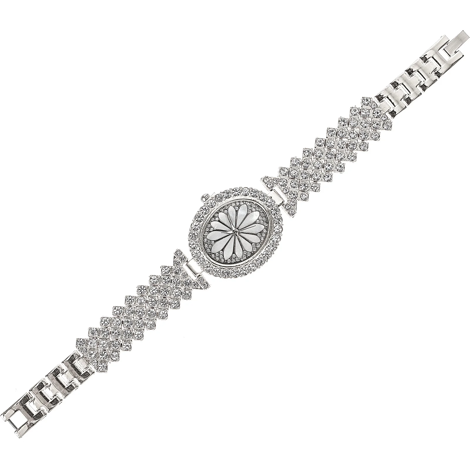 Ladies Quartz Metal Watch Rhinestone Embellished Elegant Style Wrist Watches Silver Decorative Women