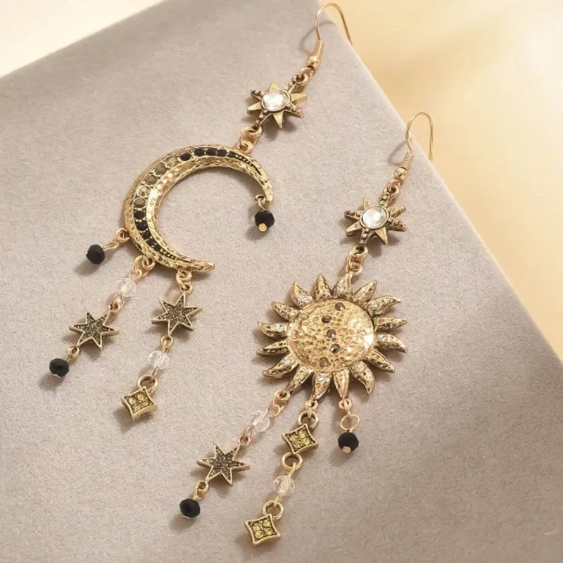 خمر البوهيمي نمط الشمس القمر نجوم شرابة انخفاض القرط المرأة موضة الأذن مجوهرات هدايا