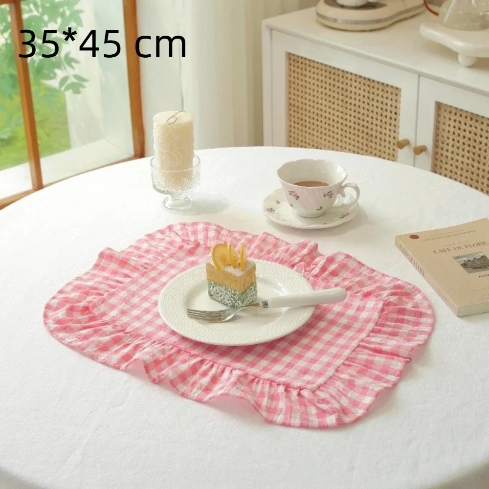 Retro Soft Ruffle Placemats Round Cotton Cloth Napkins Square French Table Cup Mat Table Decor