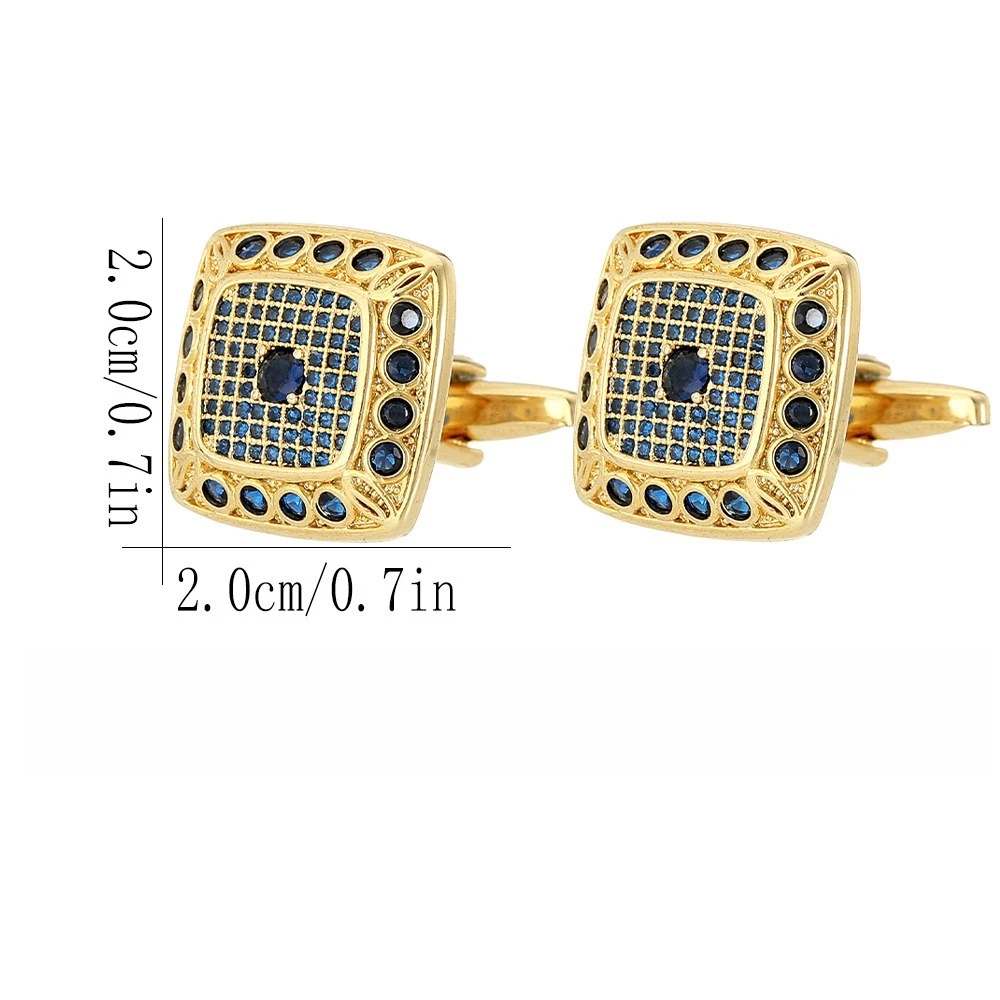 Exquisite Square Full Diamond Cufflinks Men's Business Dress Gold and Silver Zircon Cuff Buckle Vintage Plaid Cufflink Accessory