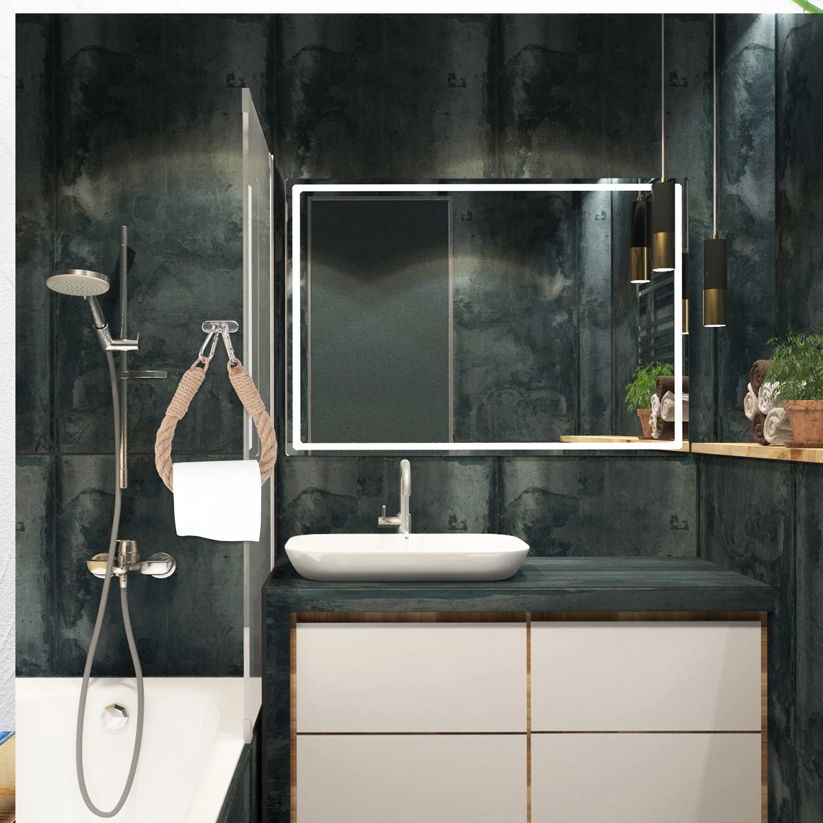 

1pc Rope Toilet Paper Holder Stainless Steel Bathroom Storage Rack Tissue Organizer Modern Design Home Gift Decor