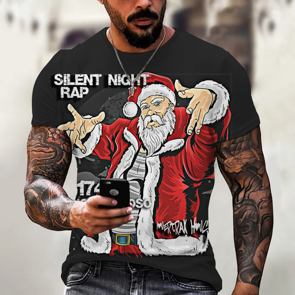 Funny Christmas Men's T Shirt Four Seasons Short Sleeve Tee Street Casual Male Oversized Clothing Santa Claus  3d Print T-Shirt