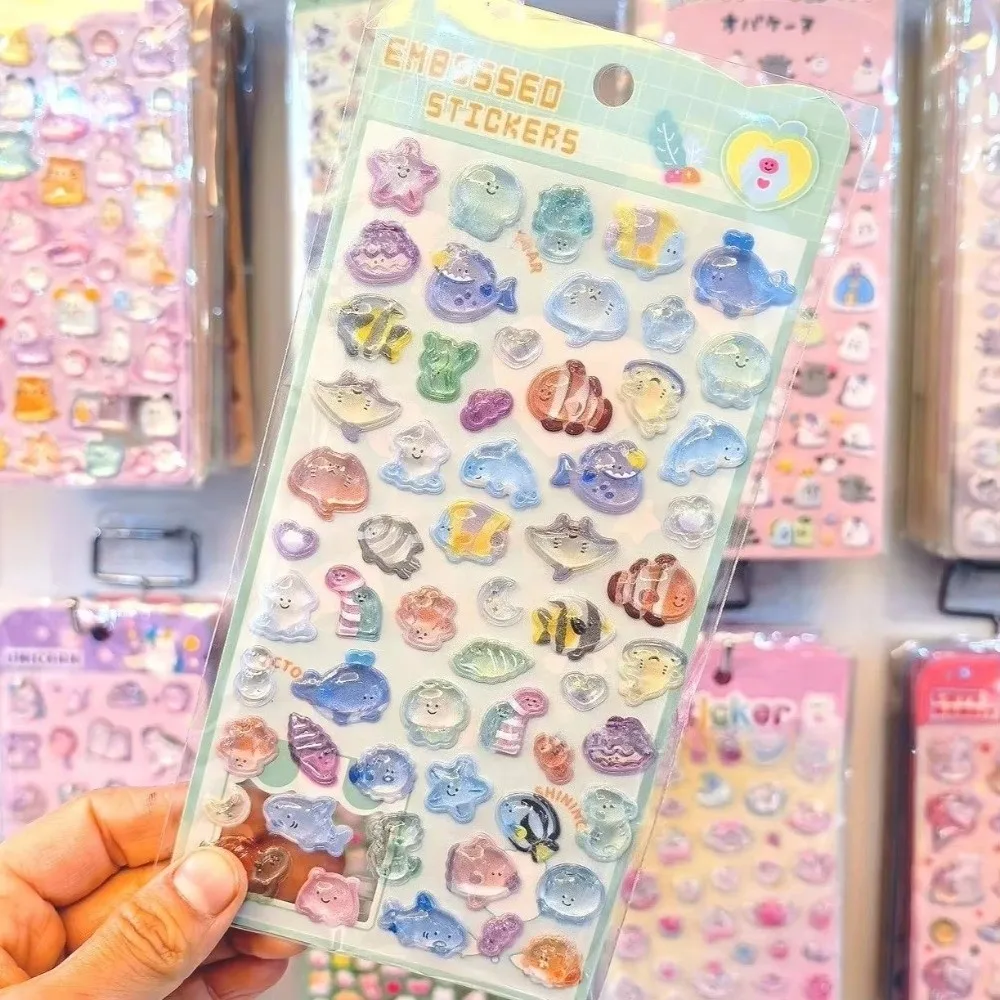 Embossed Texture 3D Embossed Sticker Solid Sticker Crystal Resin Crystal Drop Sticker 3D Raised Effect Ocean Seashell Pattern