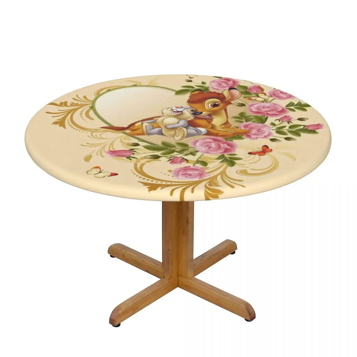 Customized Round Fitted Disney Bambi Animated Movies Table Cloth Waterproof Tablecloth Table Cover Backed with Elastic Edge image 2