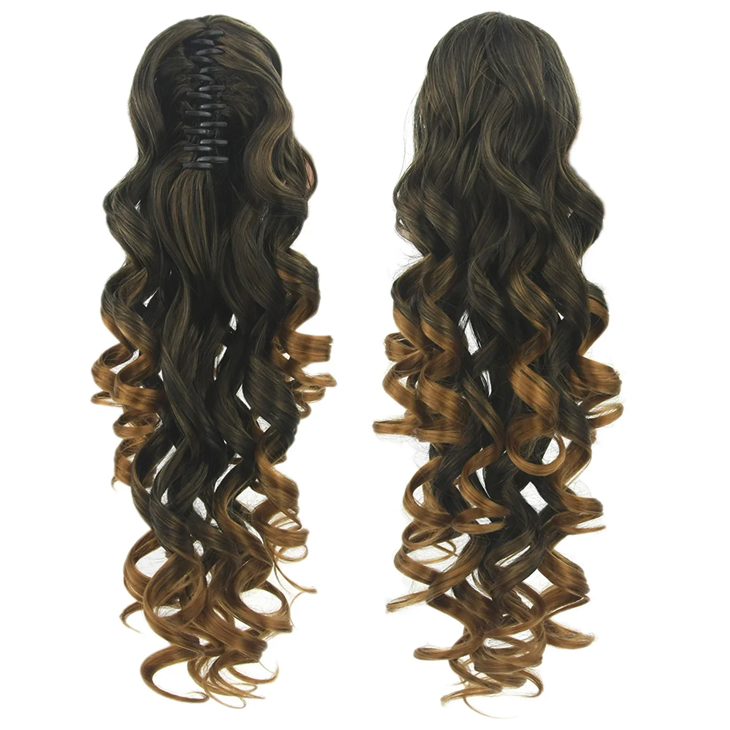 Extensiones de Cabello Postiche rizado marrón Ombre, coletas postizas, tocado de garra, cola de caballo falsa