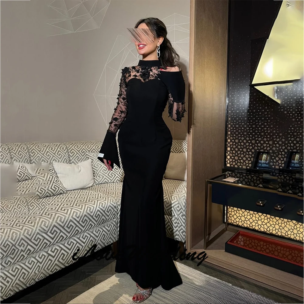 

Exquisite Elegant Jersey Applique Flower Mermaid Evening Dress High Collar Long Dresses Bespoke Occasion Dresses 2025 Customized