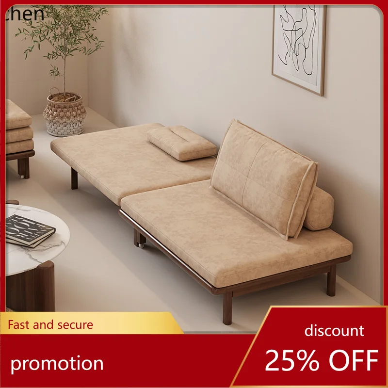 ZML single solid wood sofa bed folding small apartment home study telescopic sitting and lying dual-purpose leisure