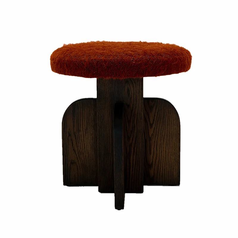 American Country Style Handmade Solid Wood Fabric Stool-Eco-Friendly Durable Soft for Living Room Bedroom Entry Vanity Sofa