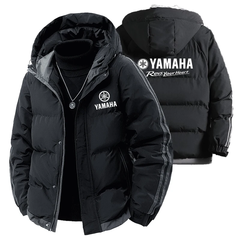 Yamaha's new men's hooded thick winter warm-up cotton coat for outdoor fashion, casual and sporty wear with zipper. Men's coat.