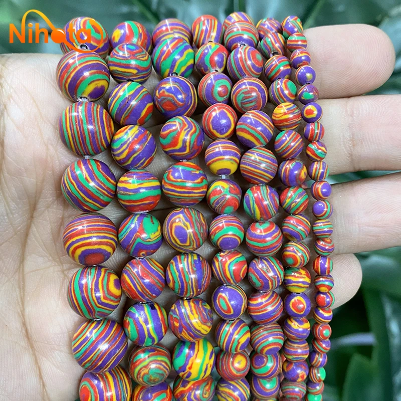 Czerwone koronkowe malachitowe okrągłe koraliki dystansowe naturalne luźne kamienne koraliki do tworzenia biżuterii DIY bransoletka kolczyki 15 '' Cal 4/6/8/10/12mm