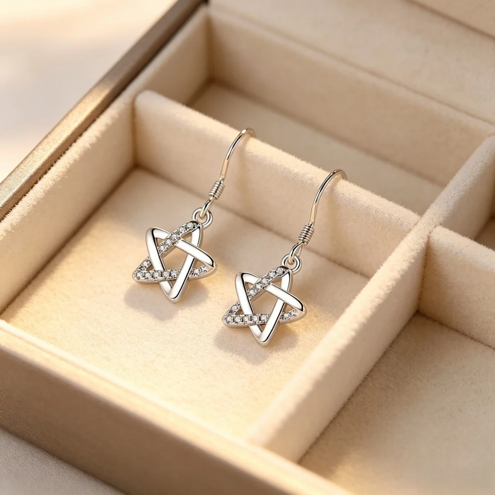 

925 Sterling Silver Star Drop Earrings for Women Sparkling Cubic Zirconia Five-pointed Star Hook Earrings Fashion Daily Jewelry