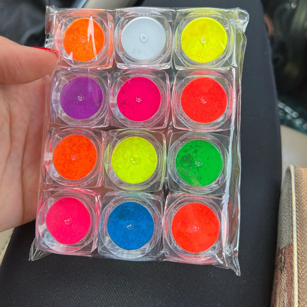 12 colori set di polvere al neon fosforo effetto fluorescente glitter per unghie ombre sfregamento polvere al neon pigmento cromato decorazione per unghie