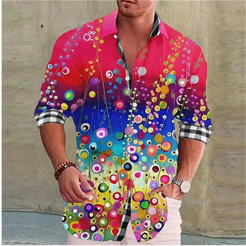 Spring New 3D Colorful Flowers Printing Long Sleeve Shirts Men Cool Streetwear Long Sleeves Kid Fashion Vintage Y2k Clothing Top