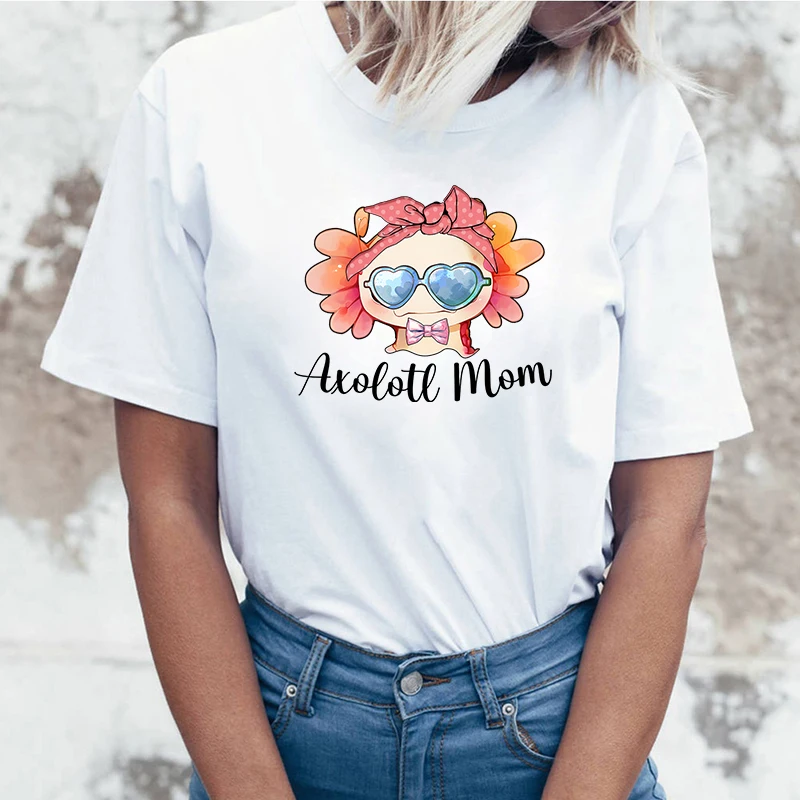 

Axolotl Mom Short Sleeve Print T Shirts Women Causal Harajuku Tops Funny T Shirt