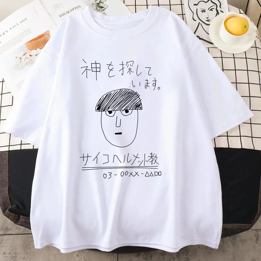 Camiseta con estampado divertido de Mob Psycho para mujer, camiseta divertida de Anime, Hip Hop, manga corta, cuello redondo, Top de alta calidad
