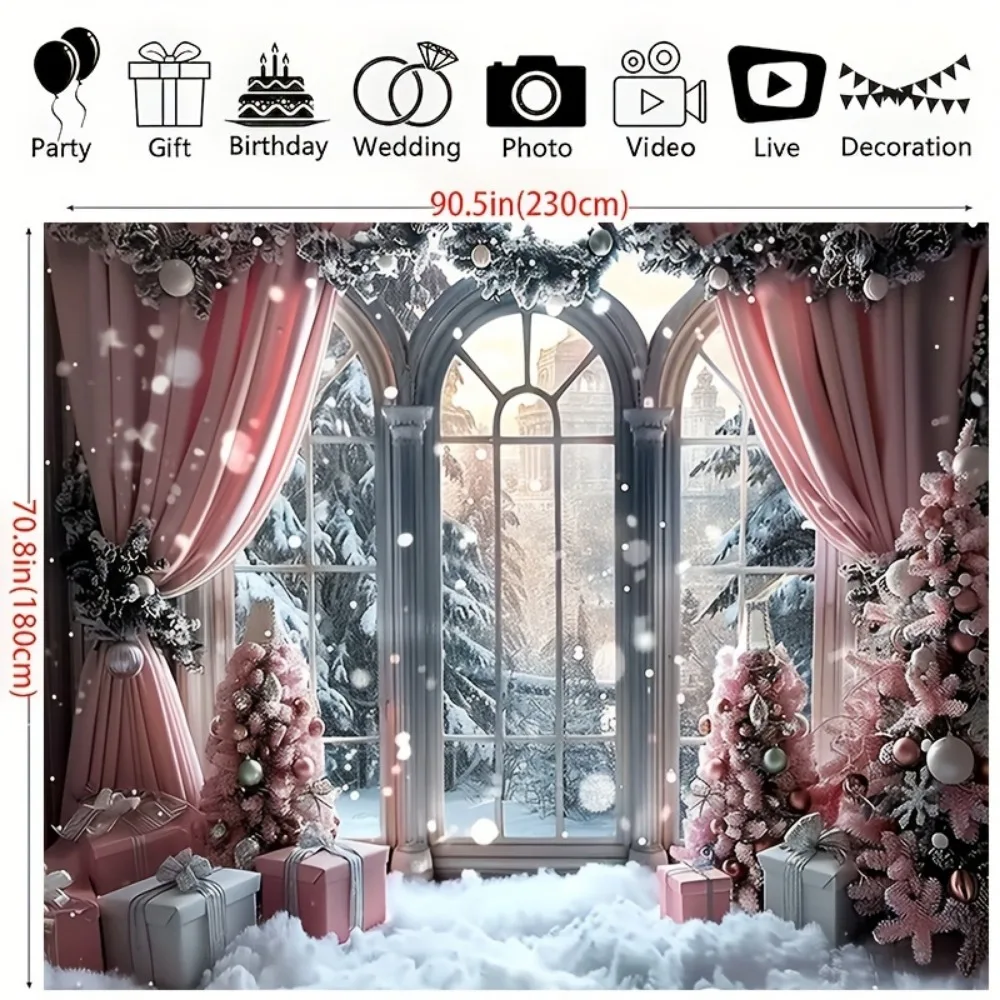 Pink magic charming snow background Christmas tree and gifts suitable for living room, outdoor decoration