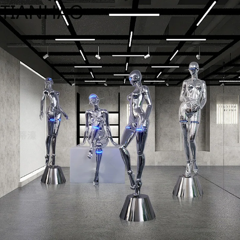 Large Mechanical Sculpture for KTV Bar Decor Cyberpunk Style Electroplated Metal Statue for Sci Fi Enthusiasts Home Office