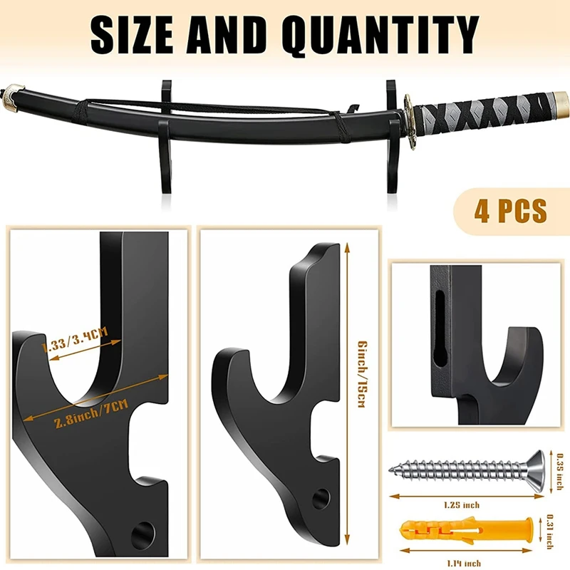 4 Sets Sword Wall Mount Adjustable Sword Holder Wood Martial Arts Stand Samurai Wall Mount Display Supplies