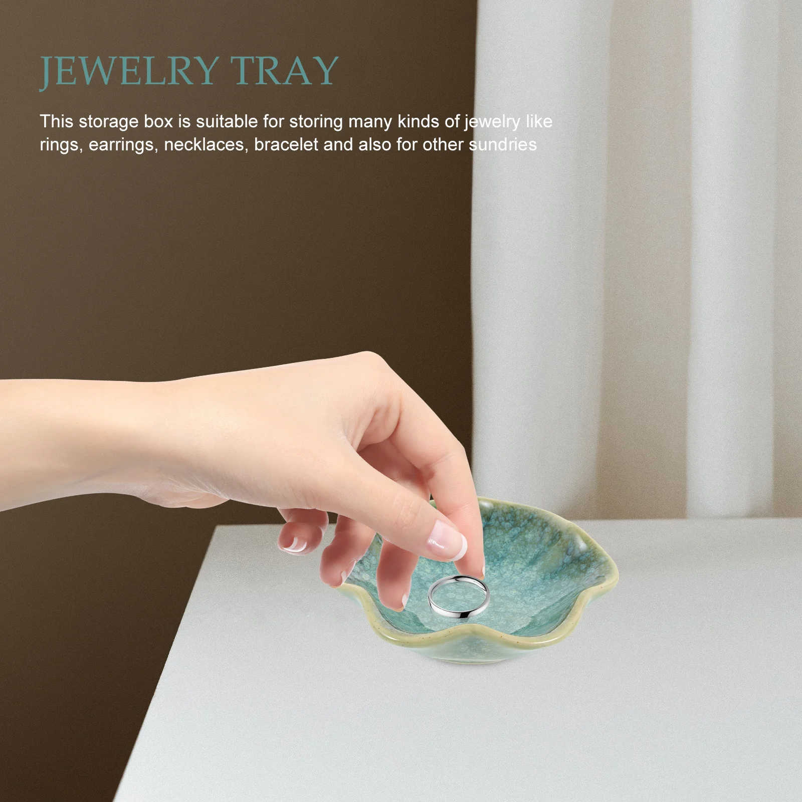 

2Pcs Jewelry Organizer Lotus Leaf Ceramic Ring Dish Elegant Storage Plate for Rings Earrings Small Decorative Tray