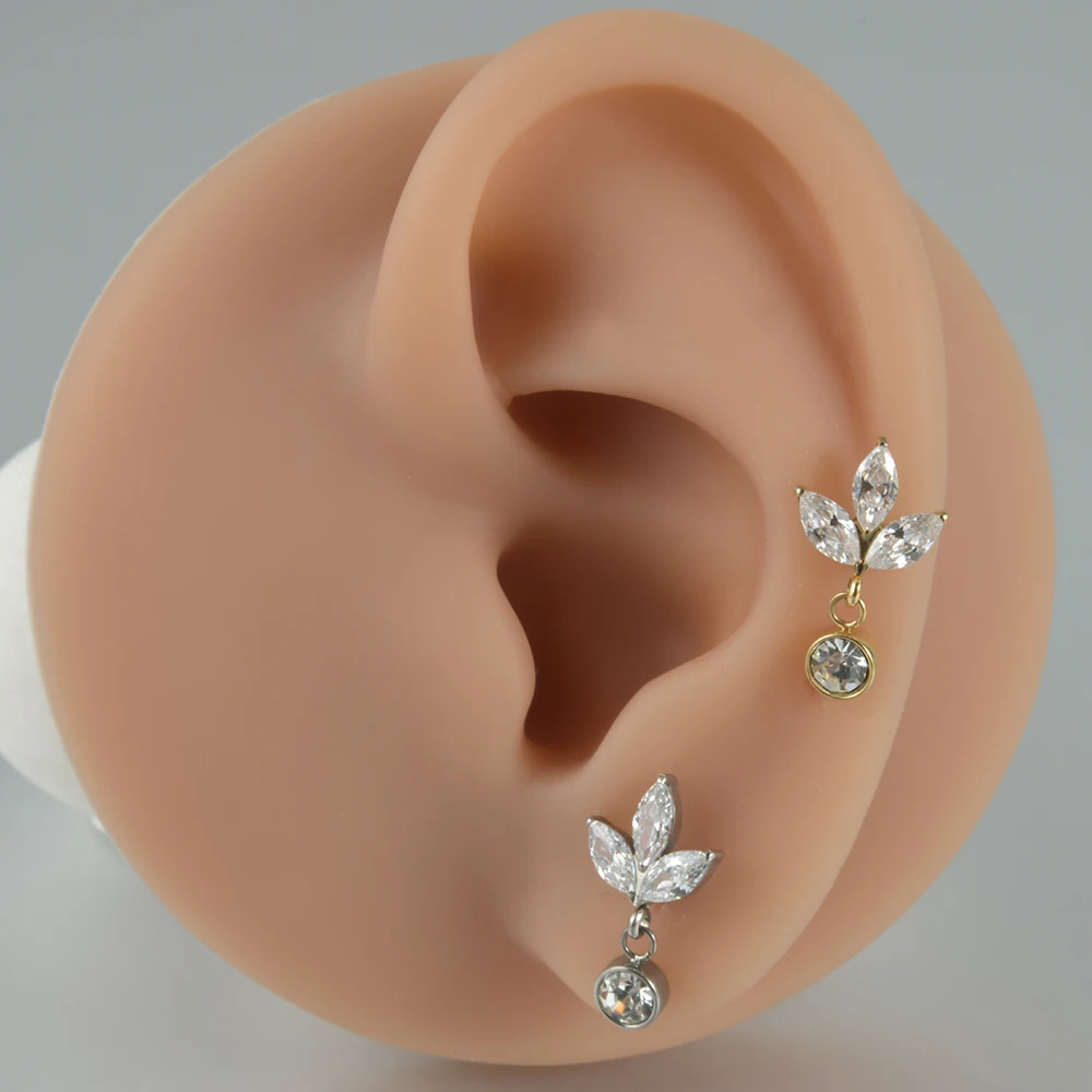 Opal Flower Cartilage Earrings, Solid Titanium