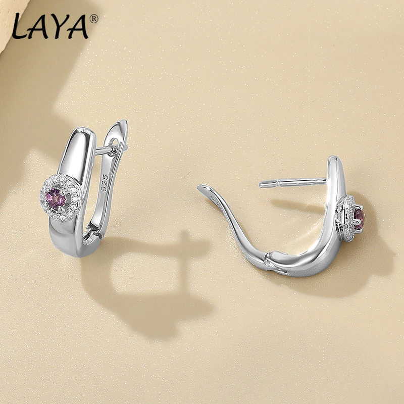 

LAYA Silver Earrings For Women Purple Gemstones Natural Amethyst Minimalist Original Design 925 Sterling Silver Fine Jewelry