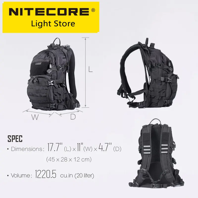 Genuine Nitecore BP20 20L Travel Backpack Commute Bag 1000D Nylon Trekking Hunting Fishing Tactical Rucksacks Molle System Ponch