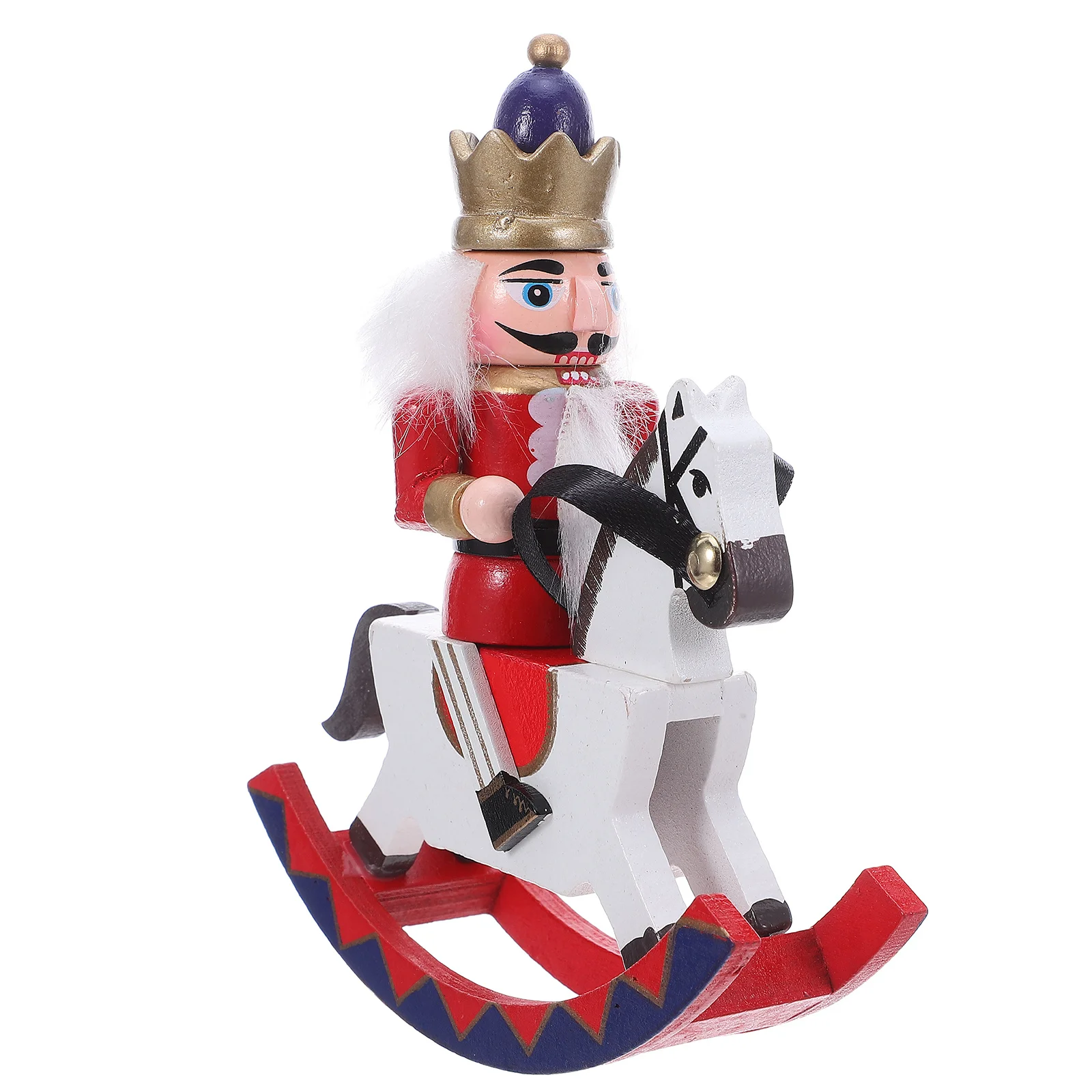 

Traditional Wooden Nutcracker with Rocking Horse Artisan Crafted Holiday Decor for Tiered Tray Mantel Christmas Tabletop