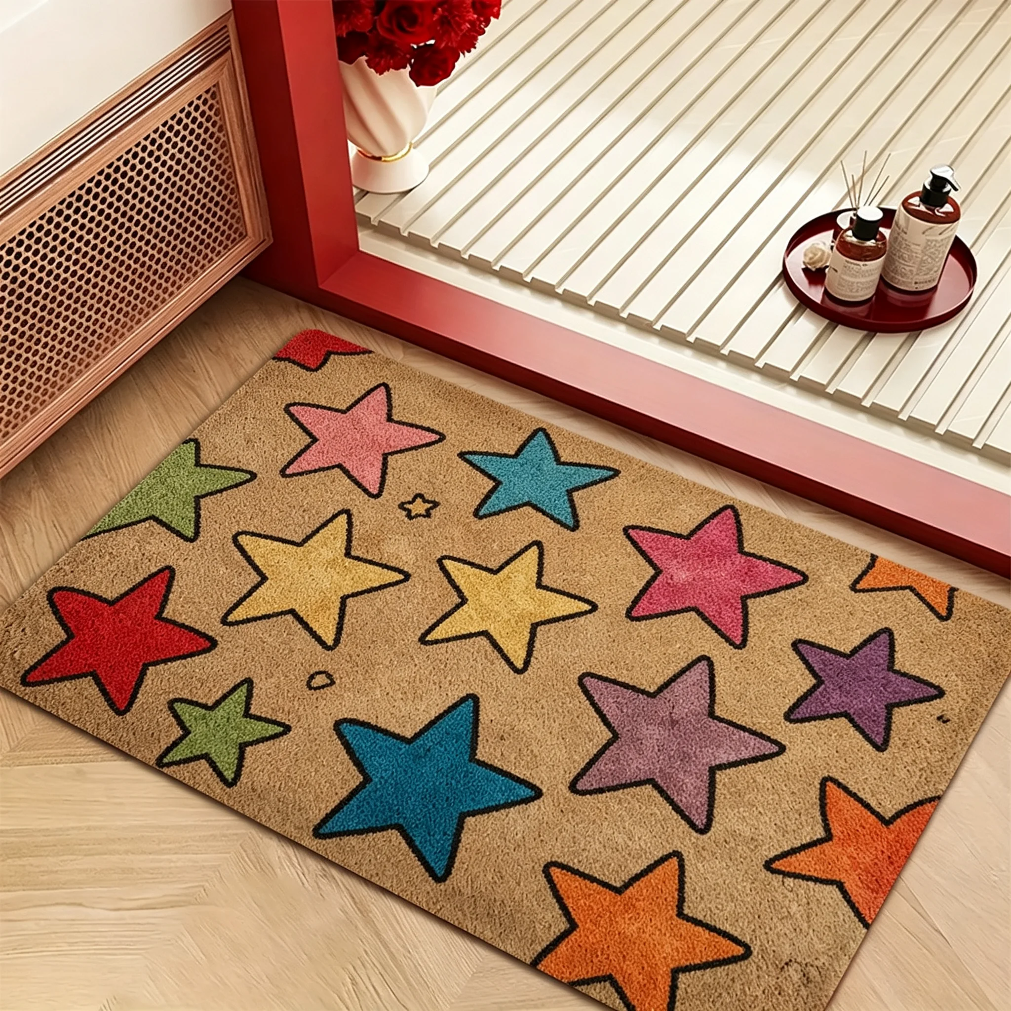 1 Piece of colorful Heart-Shaped Rectangular Bathroom Non-Slip Floor Mat, creative art Flannel Floor Mat, Soft, Very Suitable for Bathroom, Living Room, Bedroom, Dining Table and Entrance Decoration, Can Be Used as a Gift