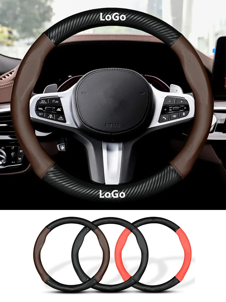 

Car Leather Steering Wheel Cover carbon fiber pattern 38CM For Porsche Cayenne Panamera Macan Cayman Taycan Auto Accessories