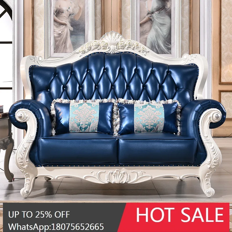 SGF Furniture European Style Top Grain Leather Sofa Living Room U-Shaped Sectional Sofa