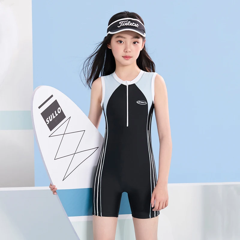 

Цельный детский купальник на молнии спереди UPF50 + защита от солнца, водонепроницаемый пляжный цельный купальник для серфинга, купальный костюм для девочек, водные виды спорта