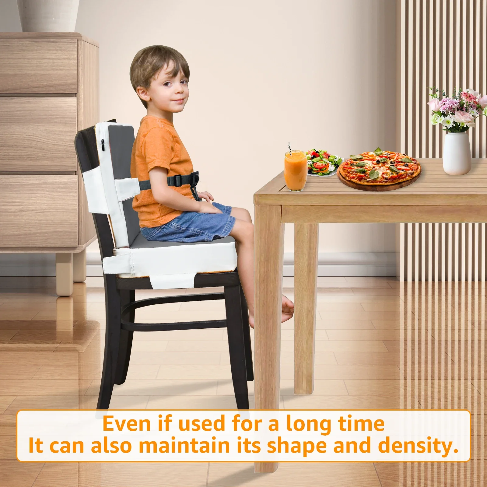 Child Dining Table Booster Seat Memory Foam Non Slip Booster Seat with Backrest and Safety Belts Waterproof Booster Seat Cushion