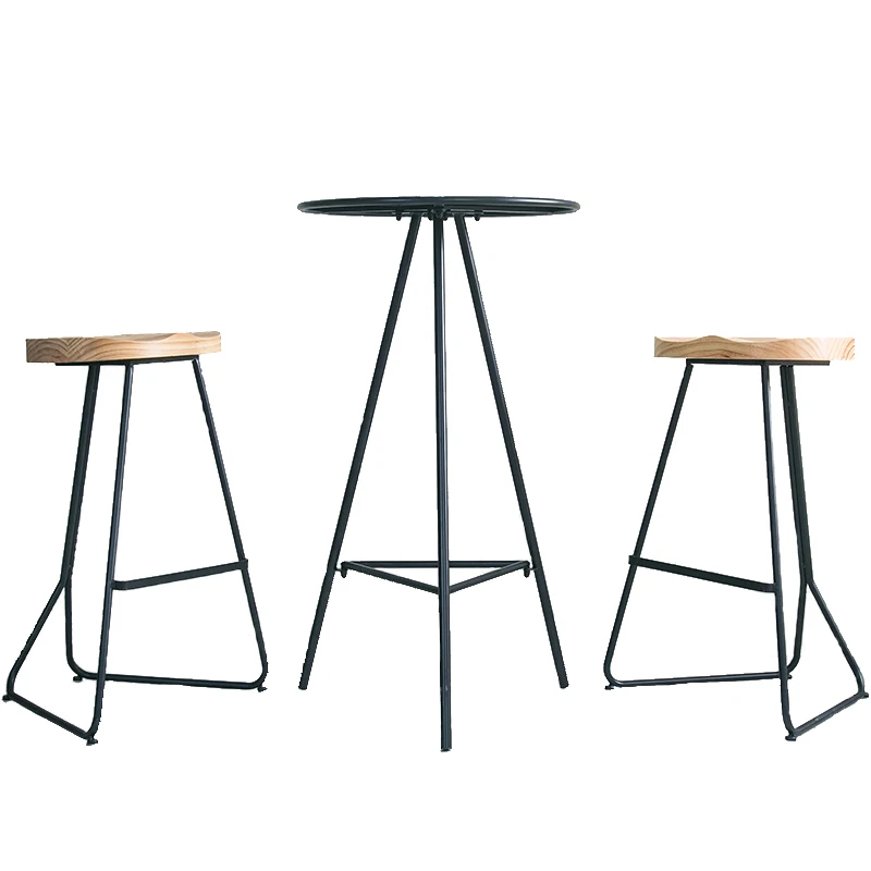 

Modern simple commercial wrought iron bar high table chair combination high foot round bar home balcony leisure Nordic