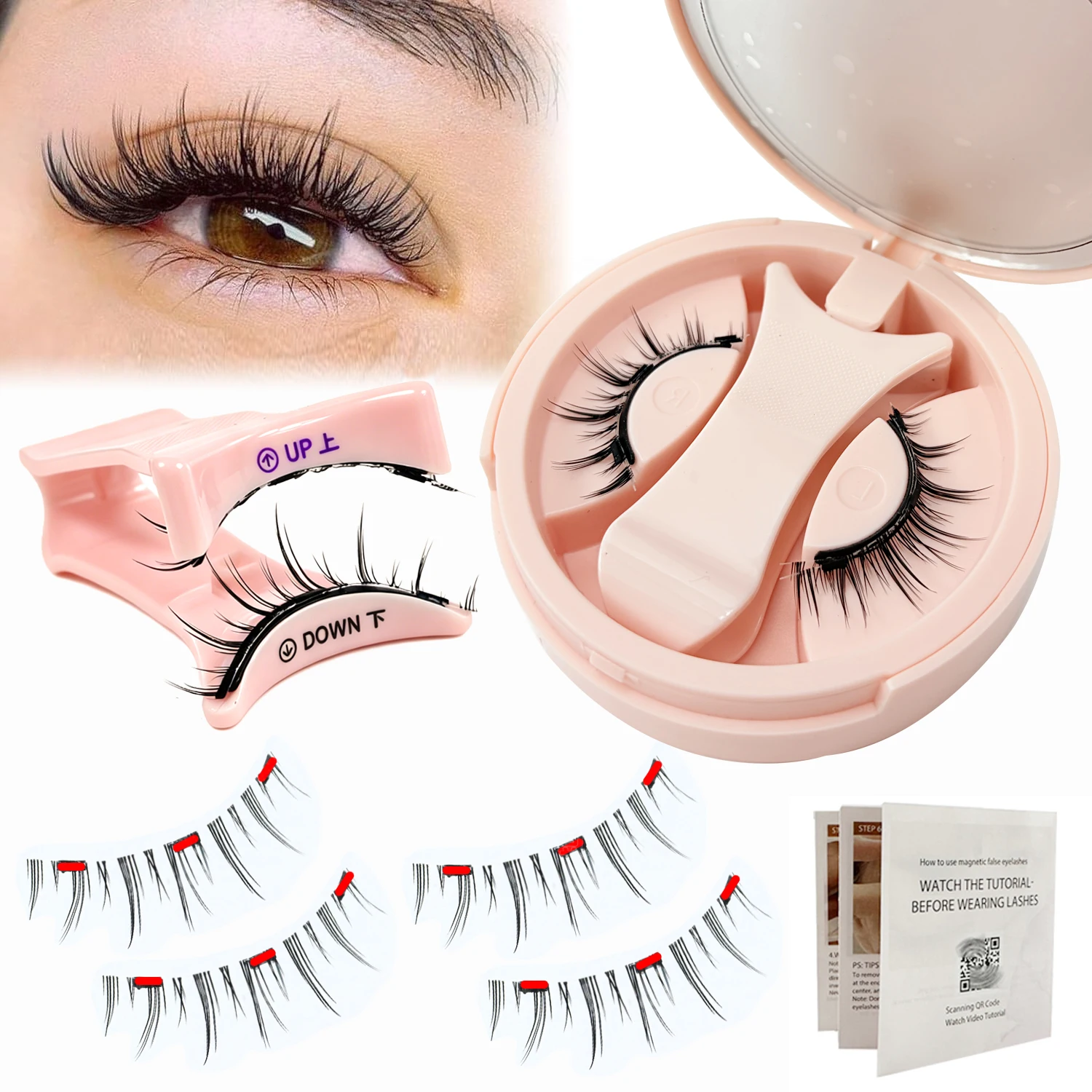 3Pcs Magnetic False Eyelashes With Mirror Case Tweezers Natural Fluffy Mink Lashes No Glue Magnetic Lash