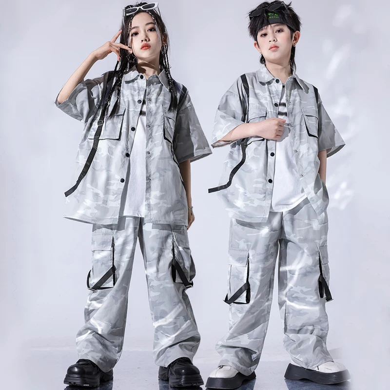 

Girls Boys Hip Hop Clothing Short Sleeves Camouflage Suits Kids Jazz Dance Costumes Children'S Ballroom Dance Clothes SL10568