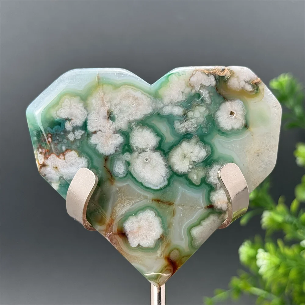 Natural Green Cherry Blossom Agate Heart Shape Free Form Love Home Decoration Healing Reiki Meditation Energy Holiday Gift