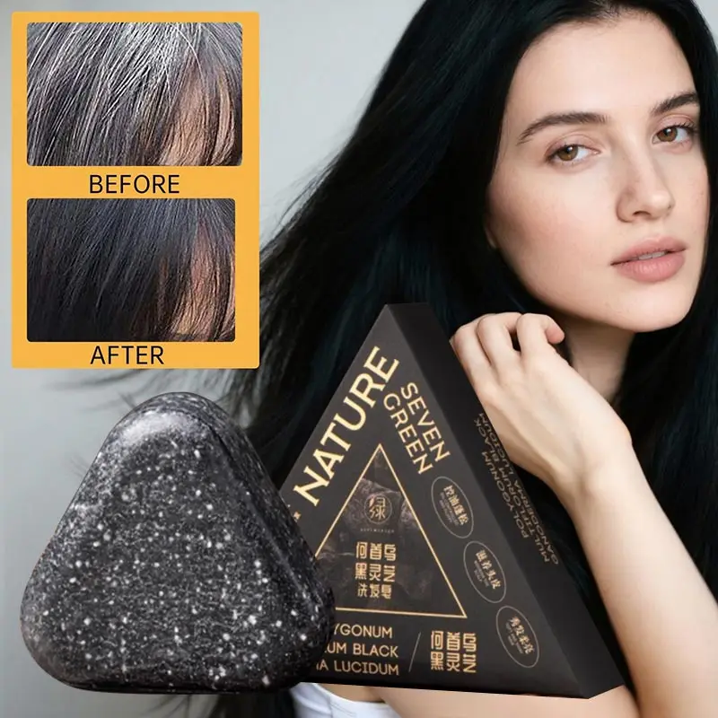 Seven Green Polygonum Multiflorum Shampoo Soap Natural Herbal Reduce White Hair Growth Promote Nourish Black Hair Shampoo Soap