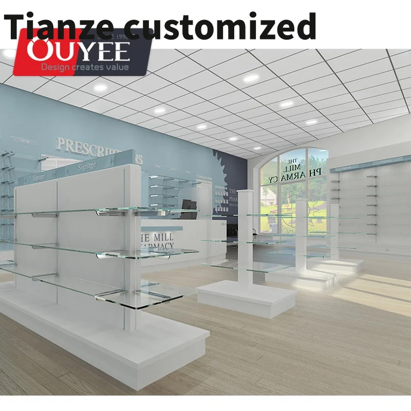 

Customized-Farmacia Shop Display Cabinets Retail Medical Store Furniture Wood Pharmacy Shelves Pharmacy Glass Rack