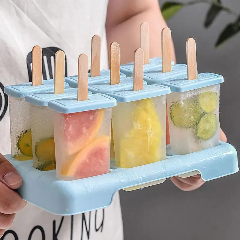 9 Grid Ice Cream Popsicle Mold DIY Ice Cream Machine Homemade  with Plastic Stick Ice-lolly Mold Ice Cube Tray Kitchen Ga
