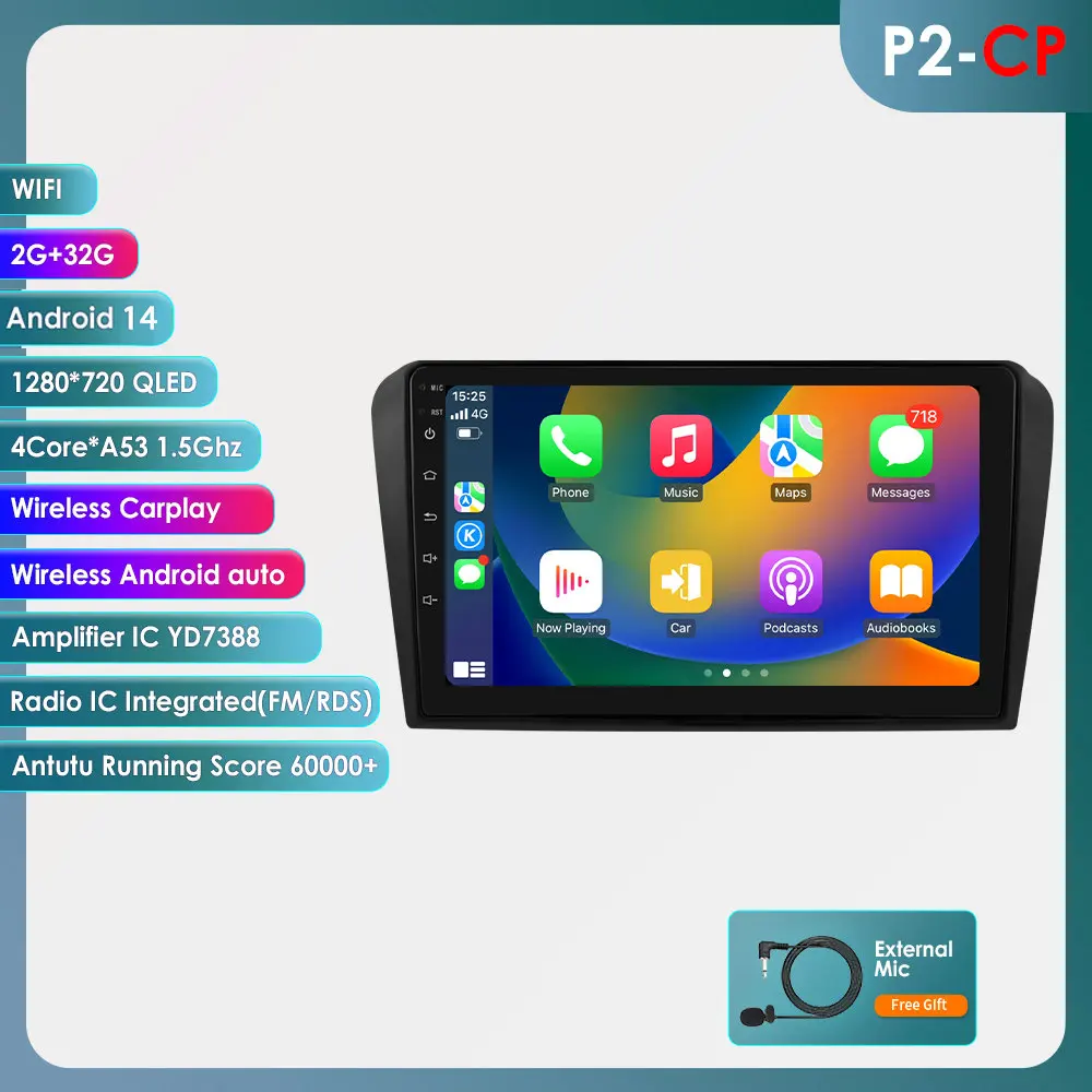 8Core Android 14 Carplay voor Mazda 3 2004 2005 2006 2007 2008 2009 Autoradio met BOSE Multimedia Speler 2 Din Stereo GPS Navi