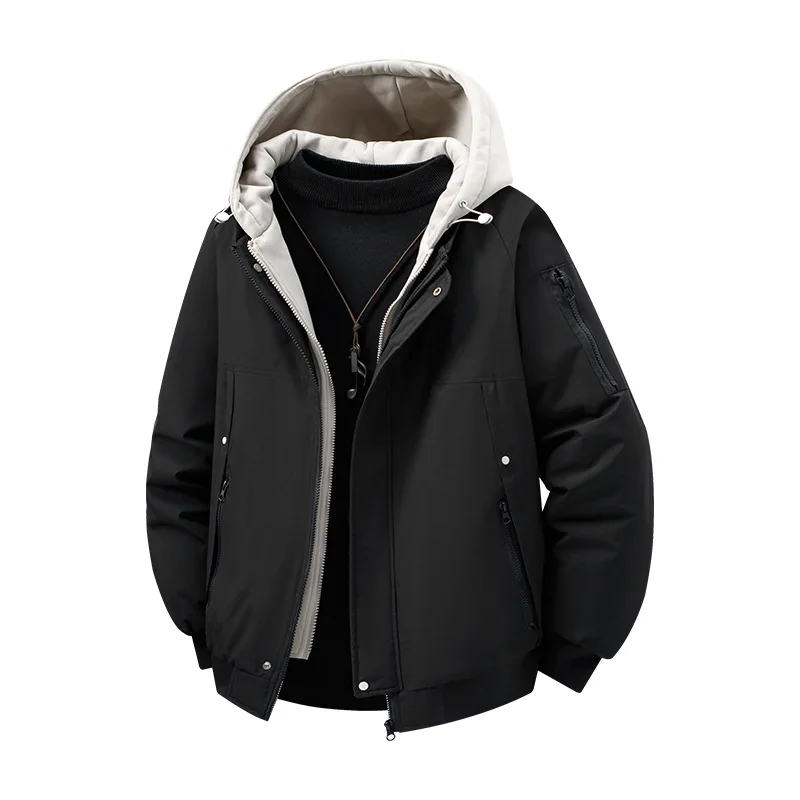 

New Autumn and Winter Fake Two-piece Hooded Cotton-padded Jacket Men and Women Same Style Trendy Warm Cotton-padded Clothes