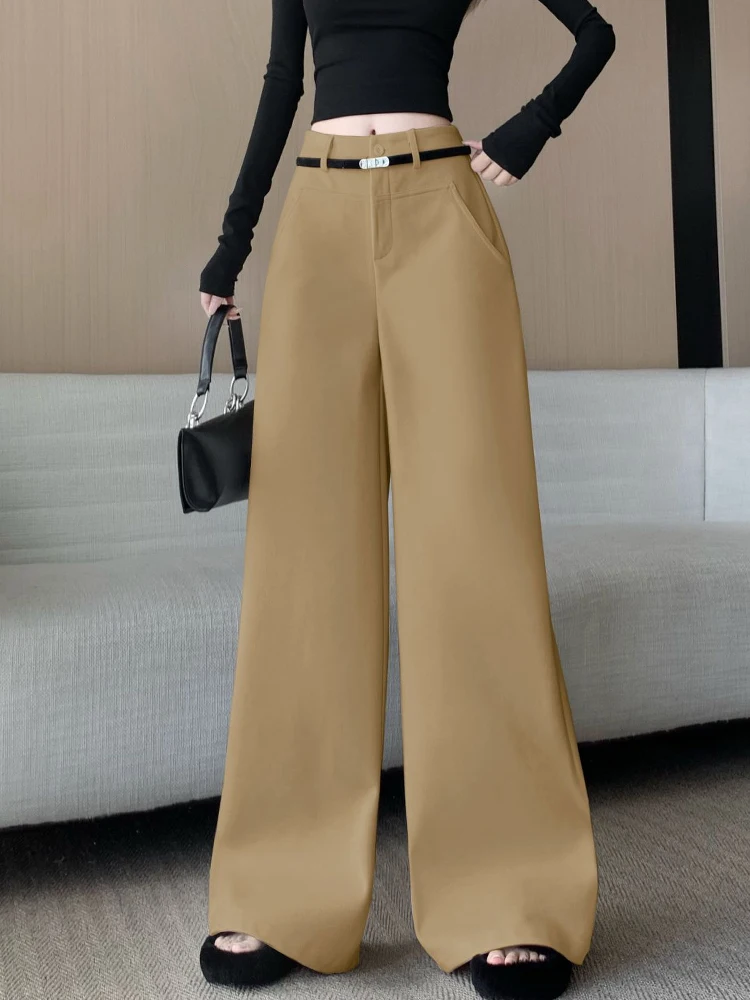 سراويل صوفية غير رسمية للنساء للخريف والشتاء عالية الخصر ومتعددة الاستخدامات وفضفاضة ومستقيمة الساق ونسخة ضيقة بطول الأرض #5