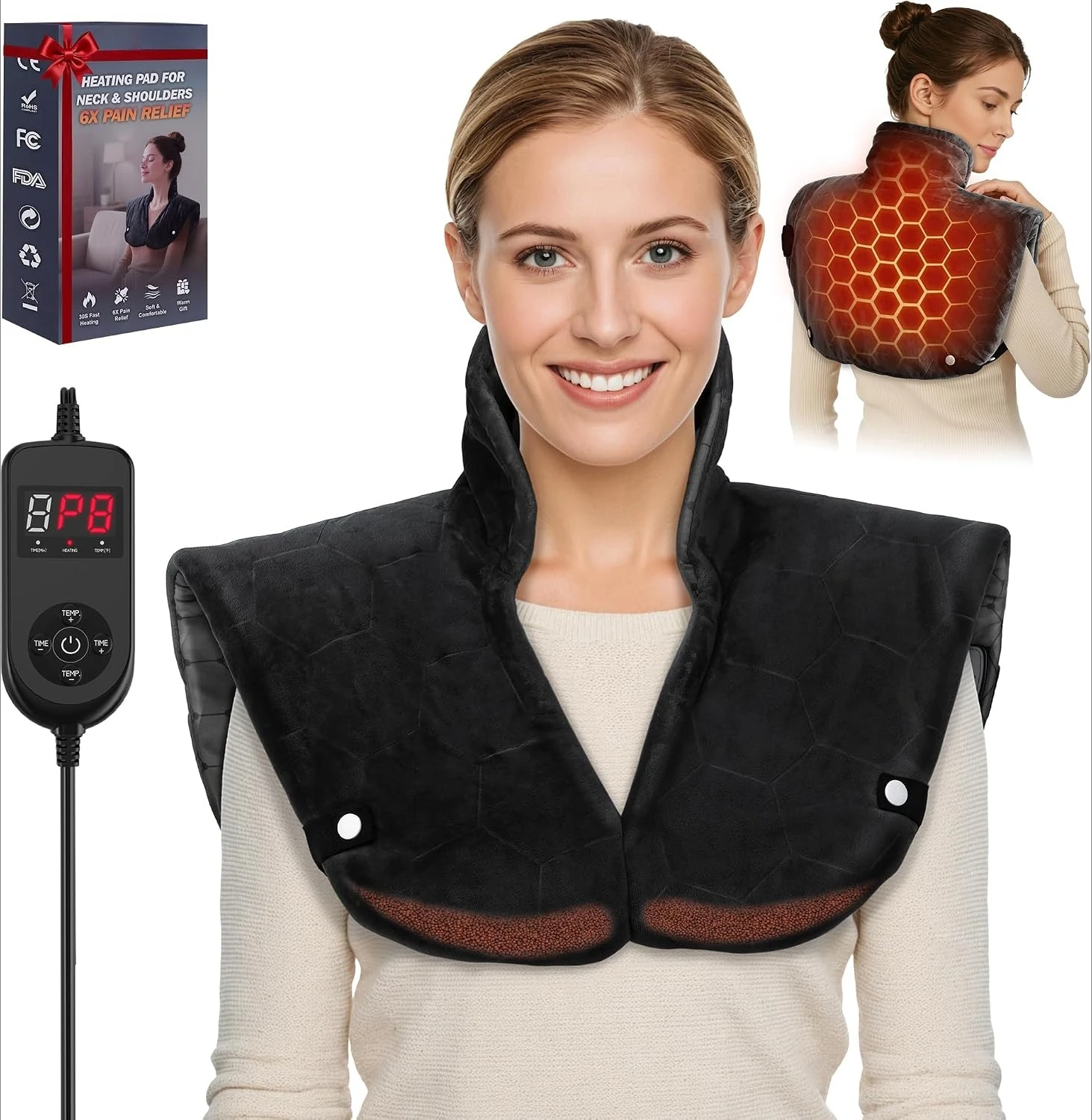 30s Fast Heat Far Infrared Heating Pad 24x20, 8 Heat Settings 4H Auto Off, Extra Large Adjustable Strap Gift