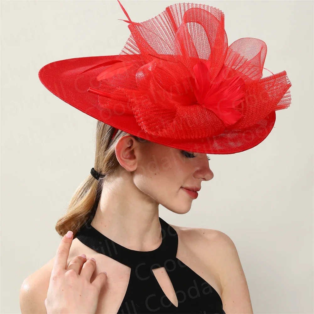 Royal Ascot Big Fascinator Hat Feather Flower Wedding Church Headpiece For Women Cocktail Church Chapeau Cap Headband Hair Clip