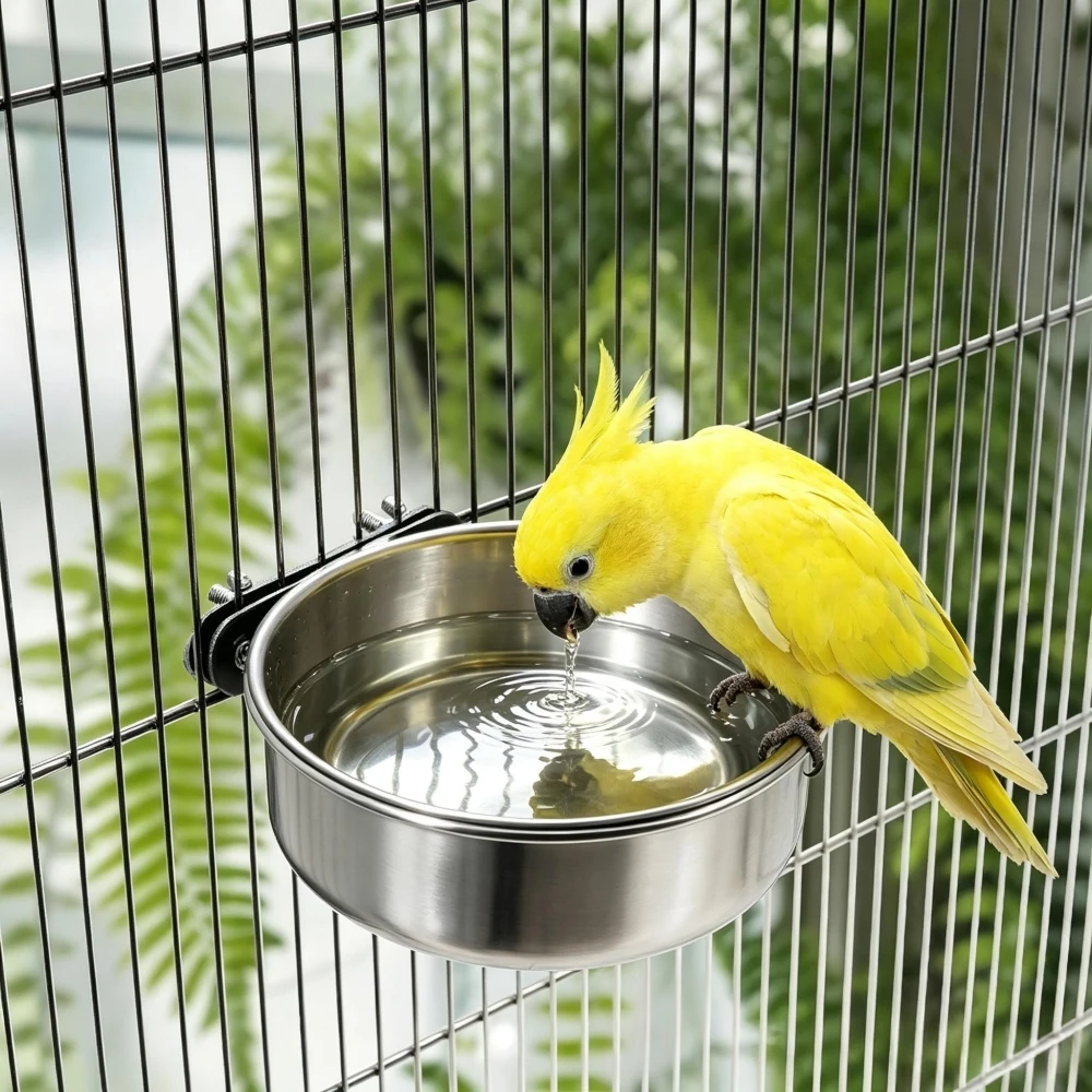 Stainless Steel Pet Feeder Water Bowl with Cage Clamp Mount Anti Spill Parrot Food Water Dish for Bird Rabbit Hamster Small Pets view 3