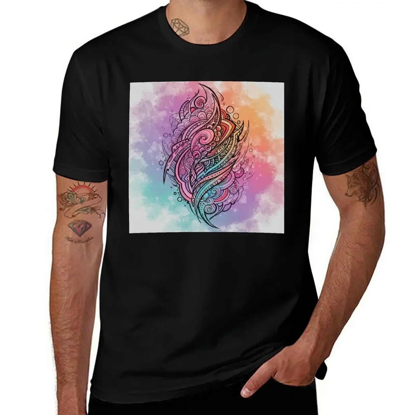 

Colorful tattoo background T-Shirt quick-drying graphic t shirt vintage sublime compression shirt men