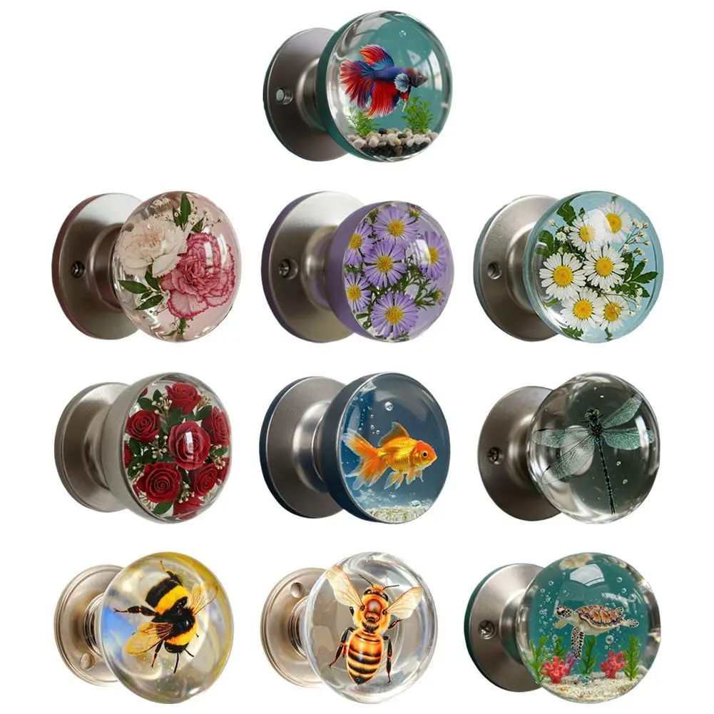 

Transparent Door Handle Nature-Inspired Cabinet Knobs Resin Flower Ocean Cupboard Drawer Pull Kitchen Cabinet Wardrobe Handle