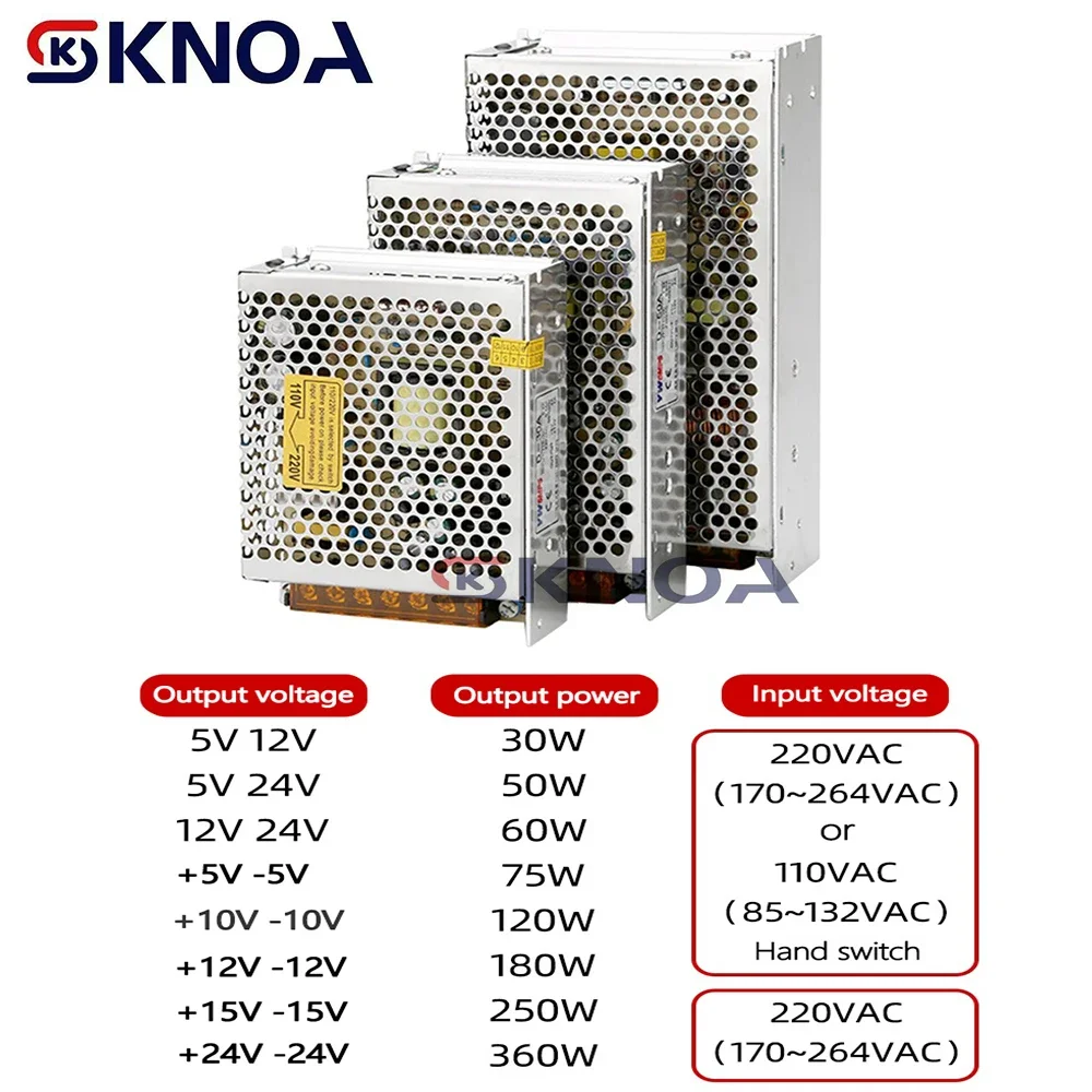 Dual Output Switching Power Supply 30W 50W 75W 100W 120W 350W 500W 10V -5v 12V -12V 15V -15V 24v -24v AC/DC Driver Transformer