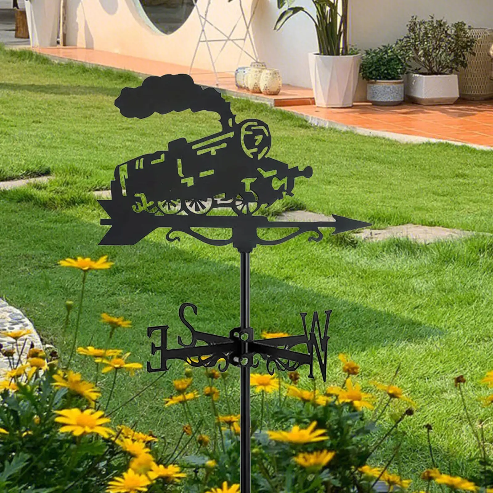 Locomotive Metal Weathervane Vintage Wind Vane Weathercock Iron Art Ornament for Garden Decor Porch Terrace Cottage Decoration